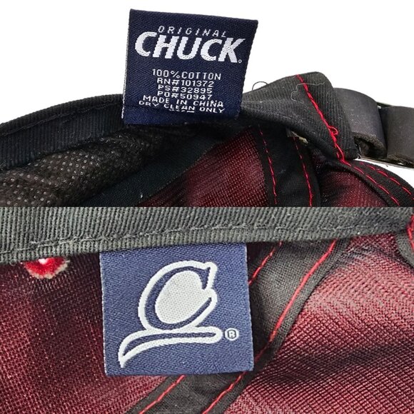 Original Chuck Red Corduroy Swans Leather Tuck Strap Cap Trucker Baseball Hat - Picture 8 of 14